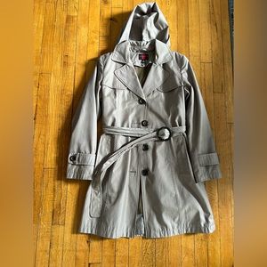 Gallery Tan Trench Coat with Removable Lining, Belt & Hood - Size S